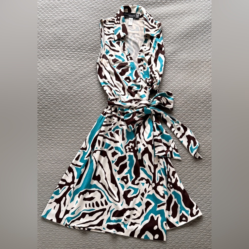 Diane Von Furstenberg Teal and Brown Silk Dress